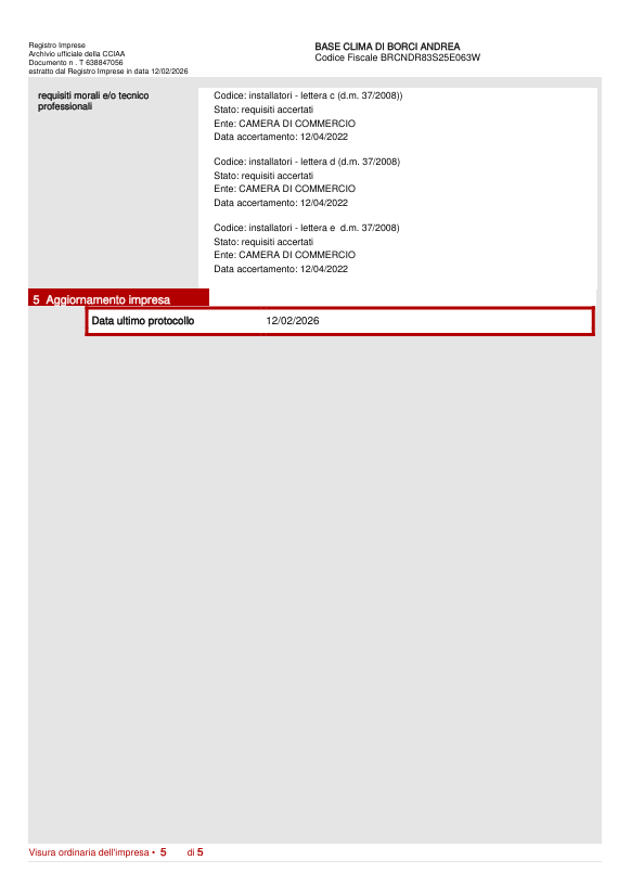 Visura Camerale - BBASE CLIMA di Borci Andrea